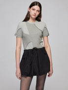 Simple Project Asymmetric Paneled Ribbed Tee in Gray - On Model