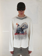 UNKNOWNWORLD Distressed Waffle Knit Pullover in White - On Model