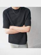Roolrren Homme Merino Wool Raglan T Shirt in Black - On Model