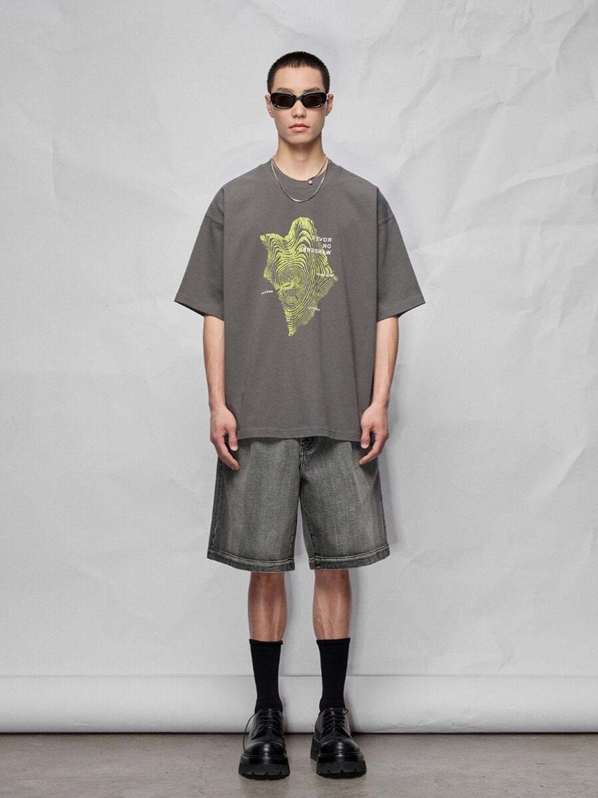 NANS 300g Cotton Graphic T Shirt in Gray - On Model