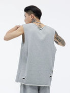 LOSTCTRL Distressed Raw Edge Tank Top in Gray