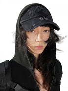 MasonPrince Distressed Metal Accent Baseball Cap in Black - On Female Model