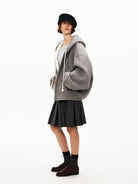 PUKI Double Faced Wool Hooded Jacket in Gray - On Model