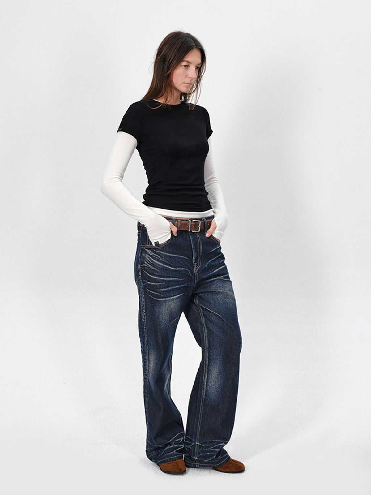 RARELY ALIKE Stretch Tencel Merino Knit Top in Black - On Model