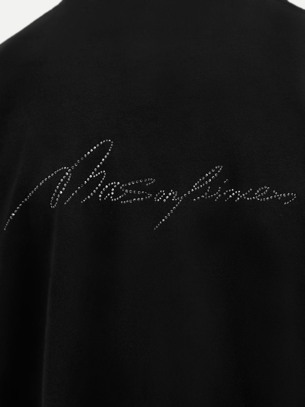 MasonPrince Distressed Rhinestone Logo T Shirt in Black - Detail