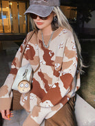 BeerBro Oversized Camo Knit Sweater in Beige