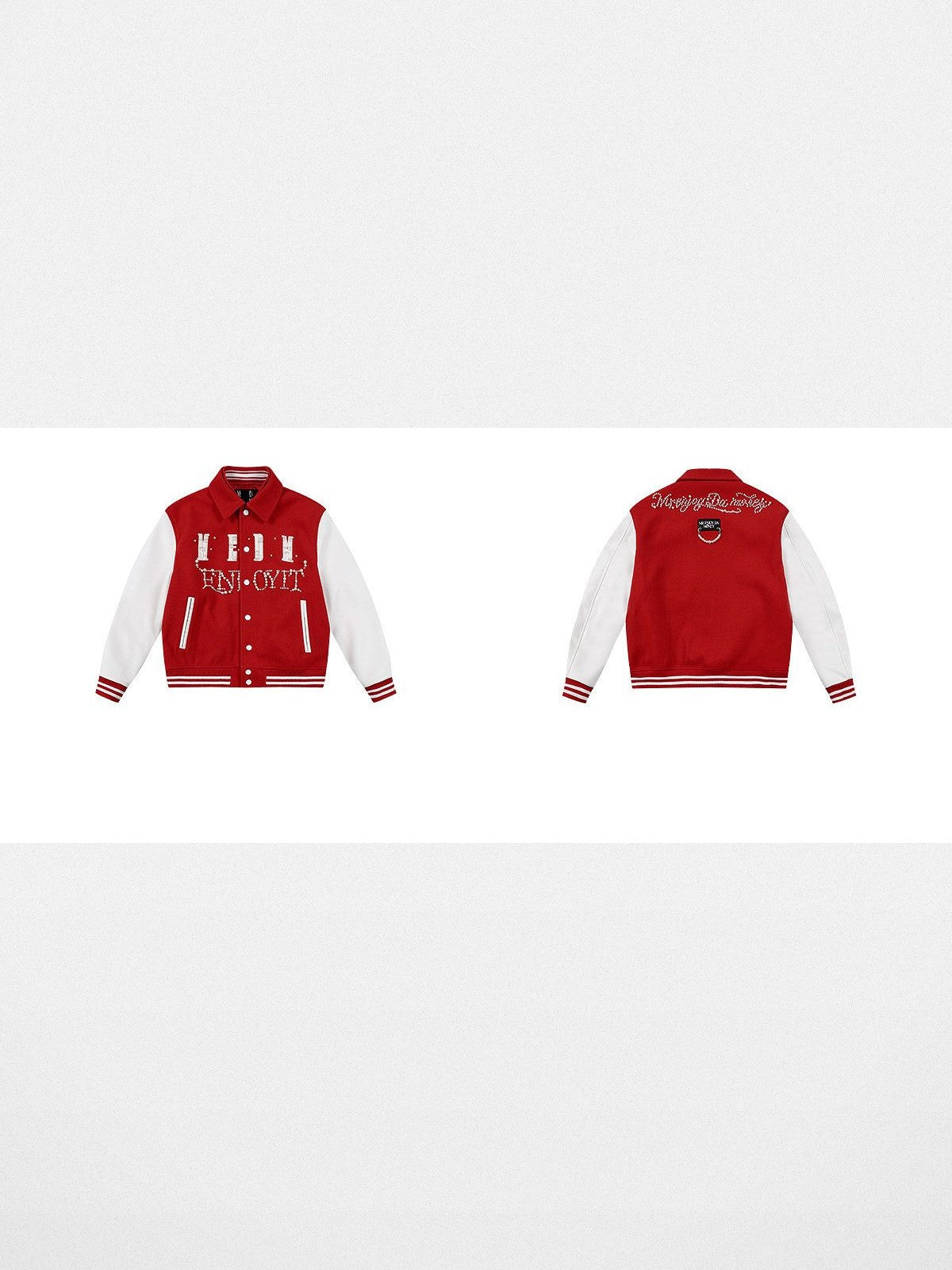 MEDM Pearl Logo Collared Varsity Jacket in Red