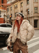 BeerBro Washed Cotton Ruched Puffer in Beige - Lifestyle