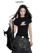 LOSTCTRL Heavyweight Cotton Crop Tee in Black - On Model