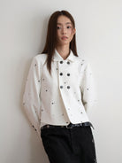 THELIGHT OFFICIAL Star Pattern Double Breasted Jacket in White - On Model