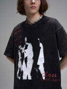 LOSTCTRL Mohe Ballroom Washed Graphic Tee in Black - On Female Model