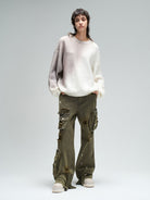 LOSTCTRL Distressed Multi Pocket Cargo Pants in Green - On Model