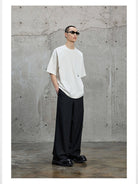 NANS Chain Textured Straight Leg Trousers in Black - On Model