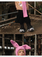CFIERCE Plush Bunny Scarf Hat in Pink - On Model