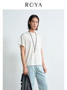 ROYA Center Seam Modal Cotton T Shirt in White - On Model