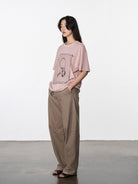 RandomPiece Key Print Cotton T Shirt in Pink - On Model