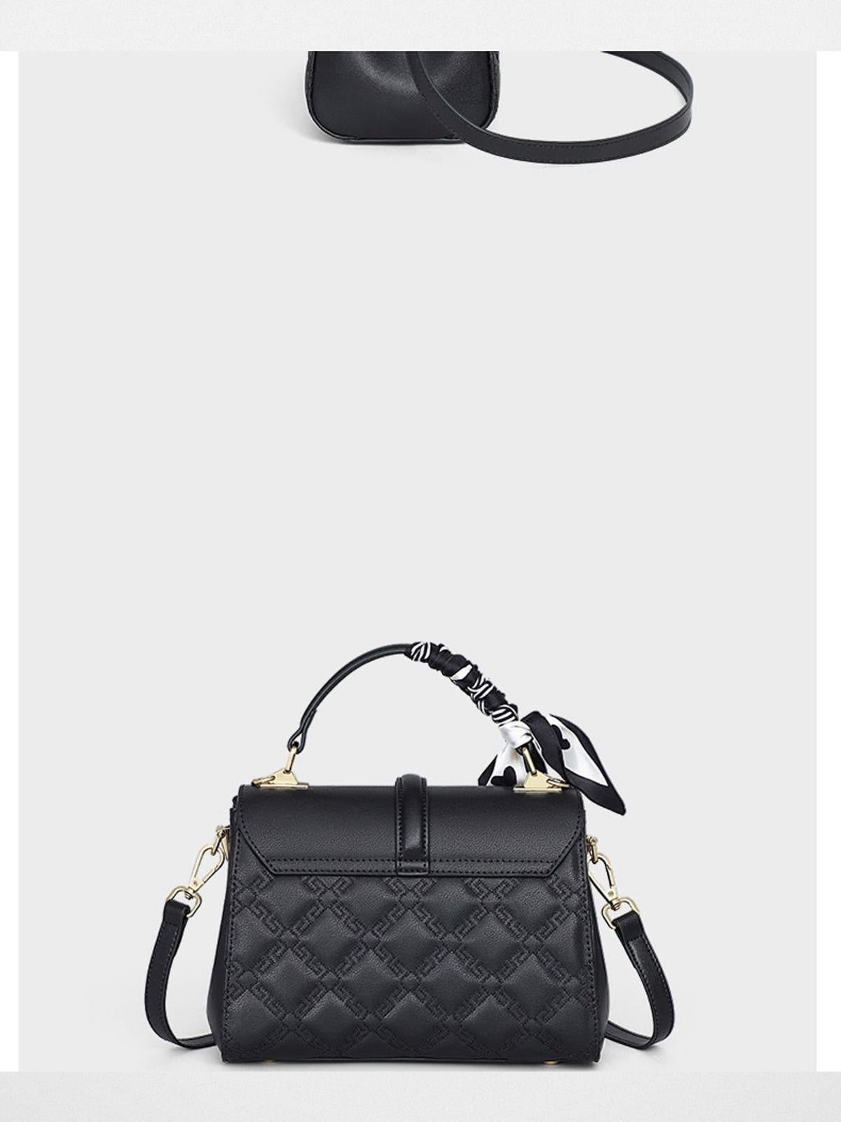 VINEY Quilted Leather Top Handle Bag in Black