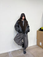 NeverSeez Asymmetric Zip Sherpa Collar Jacket in Black - On Model