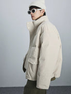 NANS Corduroy Down Puffer Jacket in White - On Model