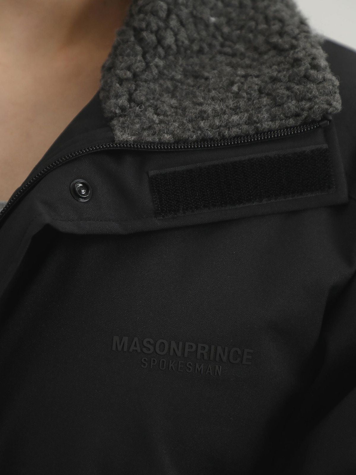 MASONPRINCE Sherpa Collar Down Puffer in Black - On Model
