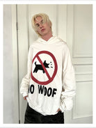 Triangle Project No Barking Graphic Fleece Hoodie in White - On Model