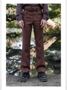 Retro 21 Micro Flare Center Crease Trousers in Brown - On Model