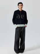 Simple Project Color Block Wool Blend Zip Cardigan in Gray - On Male Model