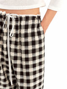PUKI Plaid Drawstring Wide Leg Trousers in Black - On Model