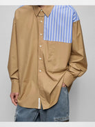 NANS Contrast Panel Oversized Cotton Shirt in Beige