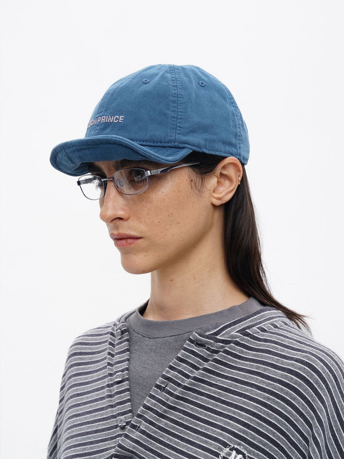 MasonPrince Twisted Flat Top Cotton Cap in Navy Blue - On Model