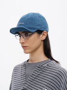 MasonPrince Twisted Flat Top Cotton Cap in Navy Blue - On Model