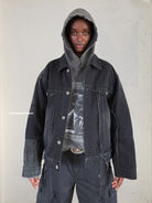 UNKNOWNWORLD Deconstructed Denim Horsehide Jacket in Black - On Model
