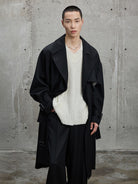 NANS Alpaca Blend Boucl Knit Polo in White - On Male Model