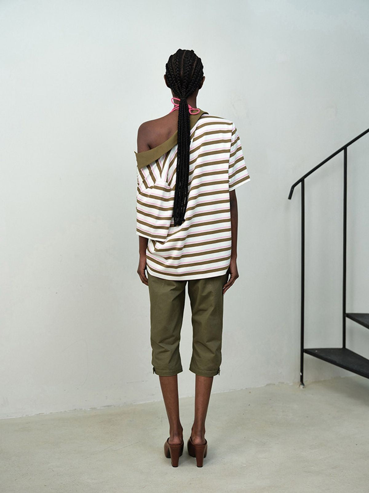 RARELY ALIKE Striped Cotton Blend Polo Shirt in White - On Model