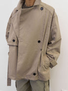NeverSeez Washed Layered Collar Short Trench in Khaki - On Male Model