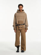 NANS Heavyweight Faded Graphic Hoodie in Beige - On Model