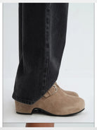 Rarely Alike IZZY Buckle Platform Clogs in Beige - On Model