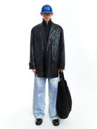 NeverSeez Thinsulate Padded Faux Leather Coat in Black - On Male Model
