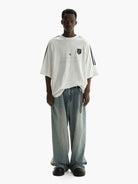 MasonPrince Oversized Raglan Football Tee in White - On Male Model