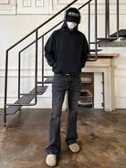 VLABMADE Washed Black Micro Flare Jeans in Black - On Model
