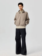 Simple Project Cloud Feel Half Zip Sweatshirt in Beige - On Model
