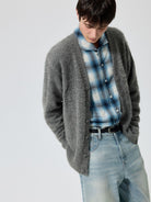 Simple Project Brushed Wool Blend Cardigan in Gray - On Model