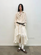 NeverSeez Lyocell Linen Fringe Shirt in Gray - On Female Model