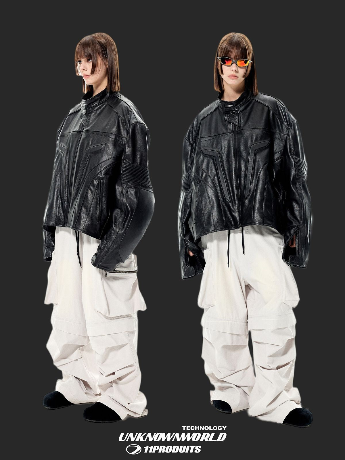 UNKNOWNWORLD Structured Cowhide Biker Jacket in Black - On Model