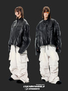 UNKNOWNWORLD Structured Cowhide Biker Jacket in Black - On Model