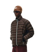 FPA Contrast Zip Down Puffer in Brown - On Male Model