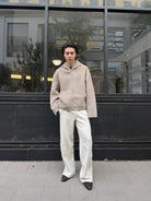 TRIANGLE PROJECT Double Faced Wool Cashmere Hoodie in Oatmeal - On Model