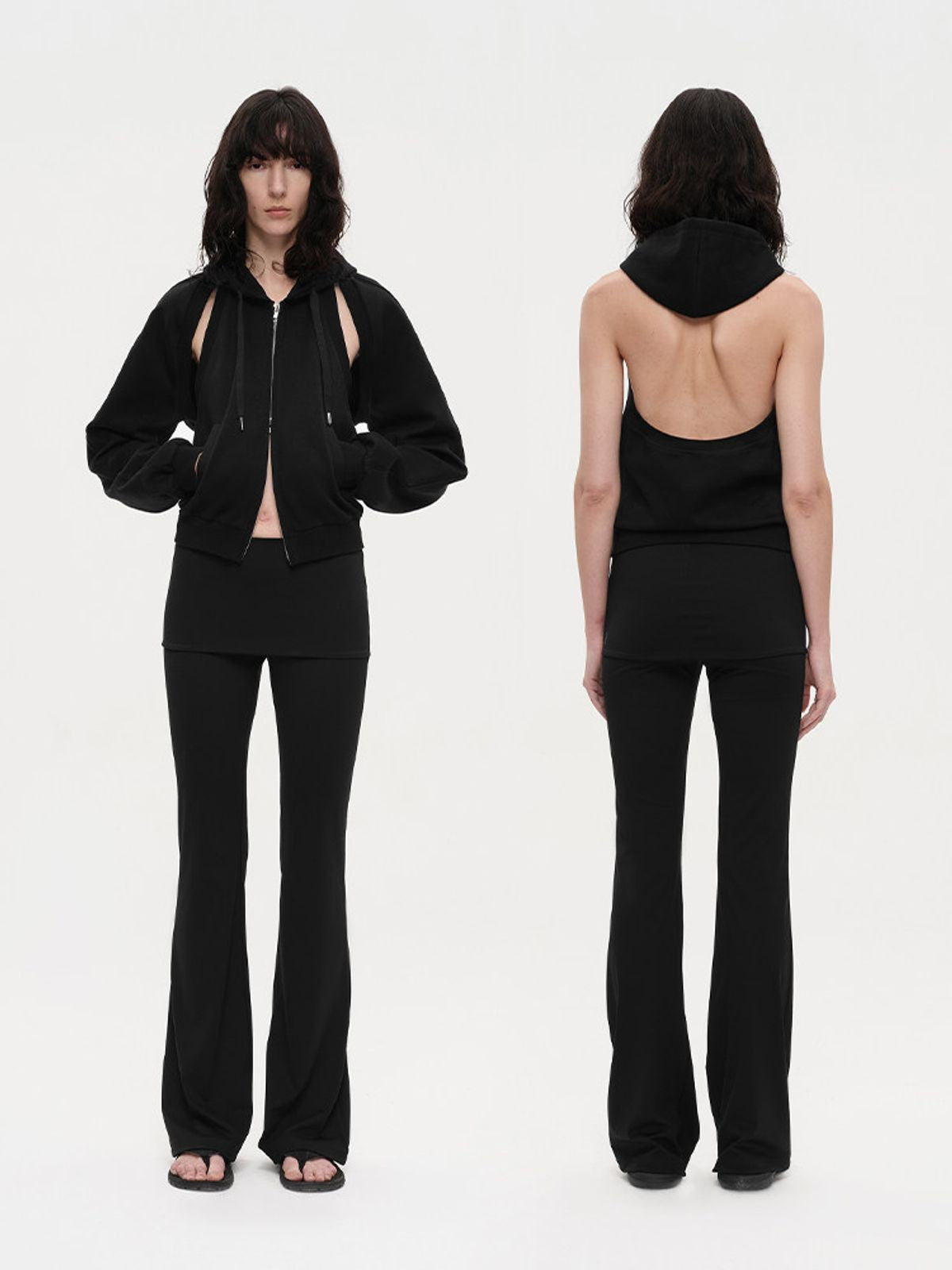 RARELY ALIKE Skirted Low Rise Flare Leggings in Black - On Model