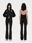 RARELY ALIKE Skirted Low Rise Flare Leggings in Black - On Model