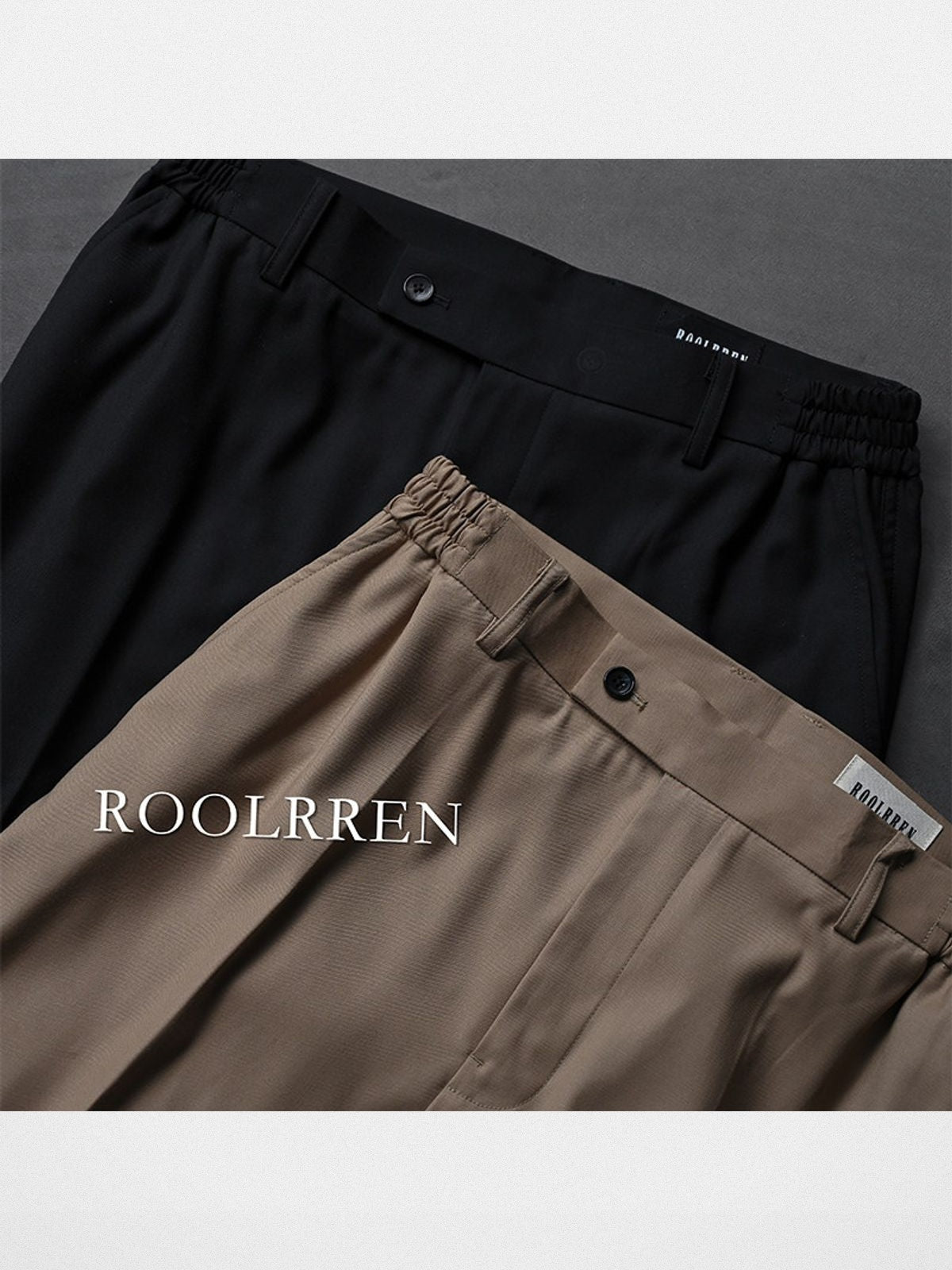 Roolrren Homme Heavyweight Cotton Wide Leg Trousers in Beige - Detail